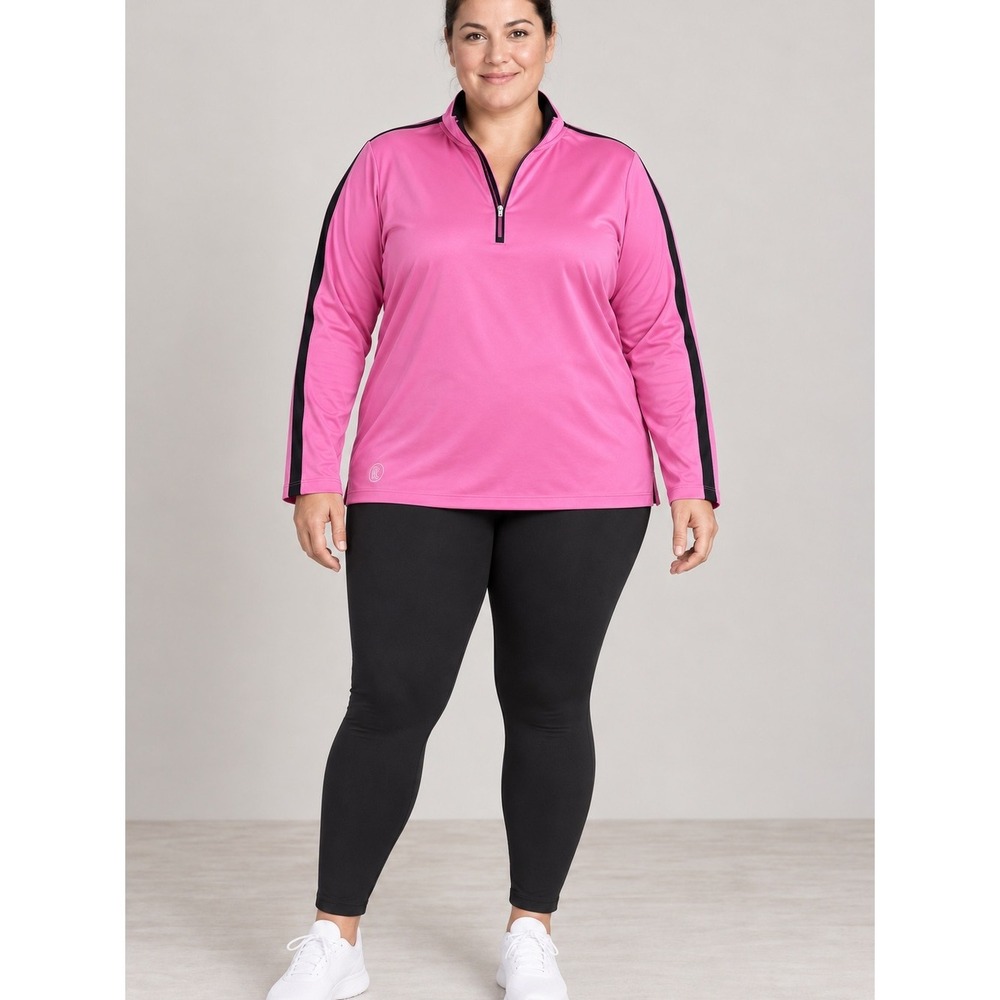 Lauren Ralph Lauren Pink Black Stripe Quarter Zip Active Top 2X